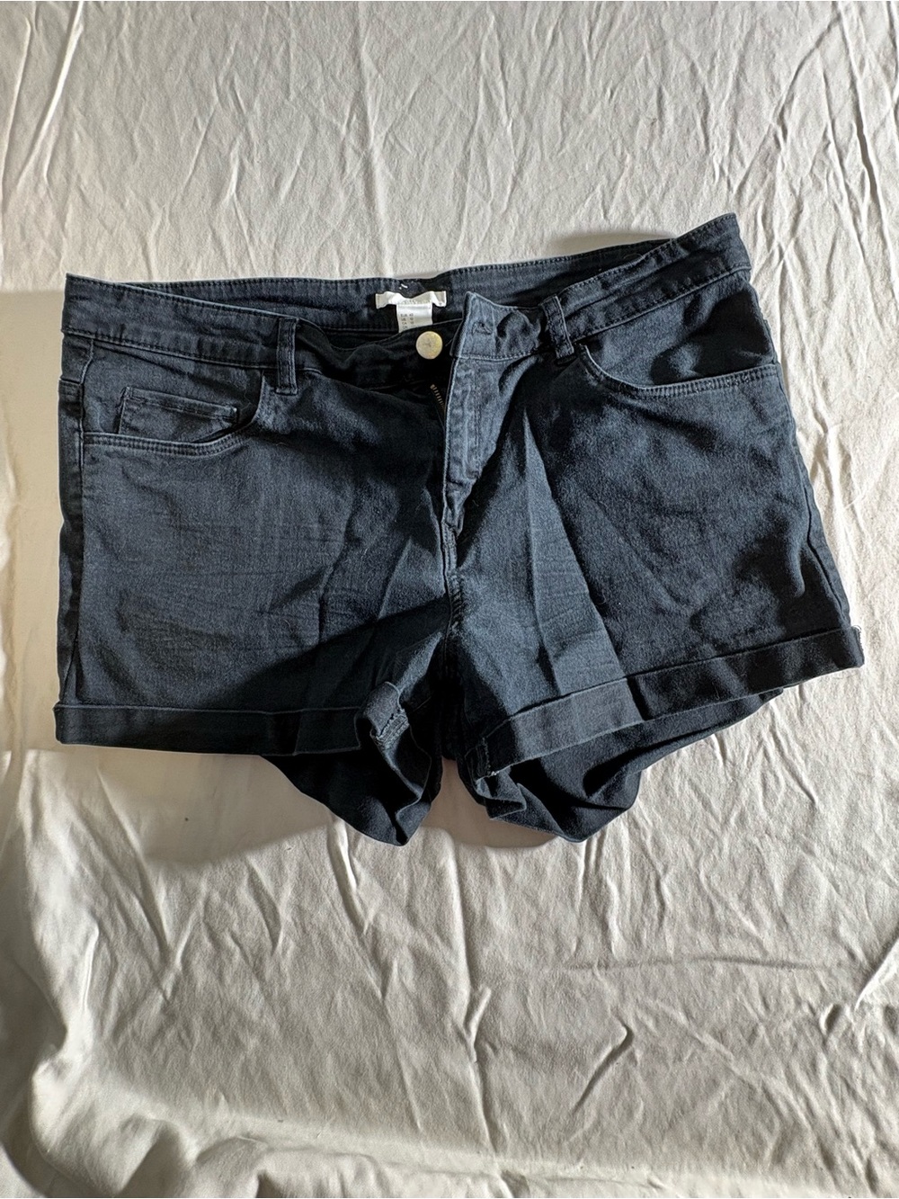 H&M Black Roll-Hem Denim Shorts